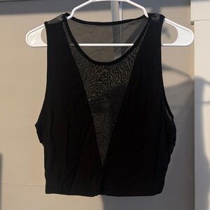 Black Mesh Inset Cropped Tank Top - Women
